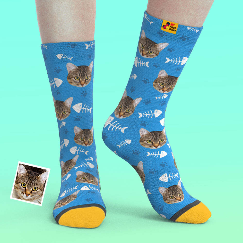 Benutzerdefinierte 3D-Socken mit Digitaldruck Meine Gesichtssocken Fügen Sie Bilder und Namen hinzu - Katze