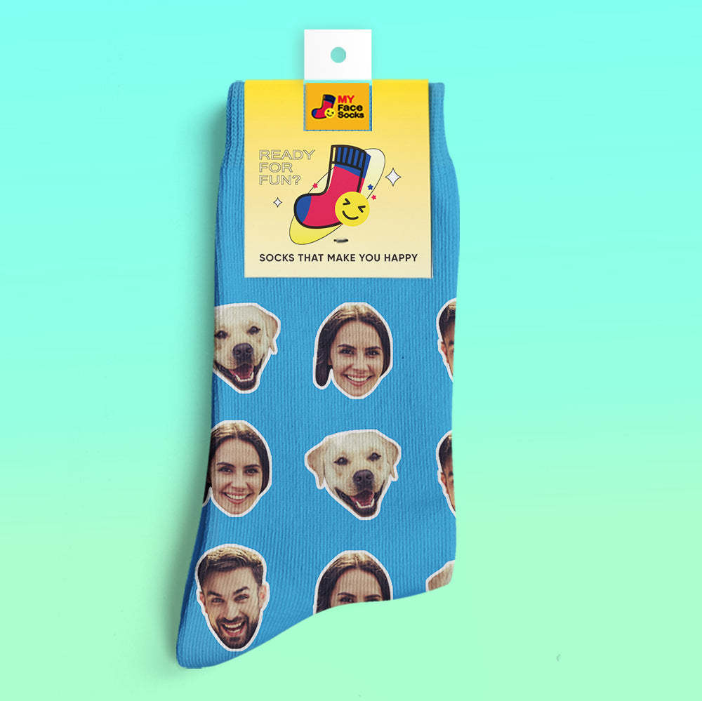 Benutzerdefinierte 3D-Socken mit Digitaldruck Meine Gesichtssocken Fügen Sie Bilder und Namen hinzu - Zwei Gesichter