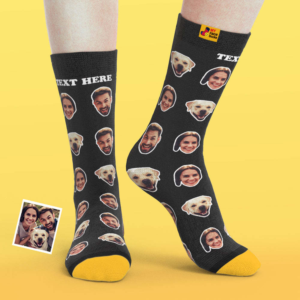 Benutzerdefinierte 3D-Socken mit Digitaldruck Meine Gesichtssocken Fügen Sie Bilder und Namen hinzu - Zwei Gesichter