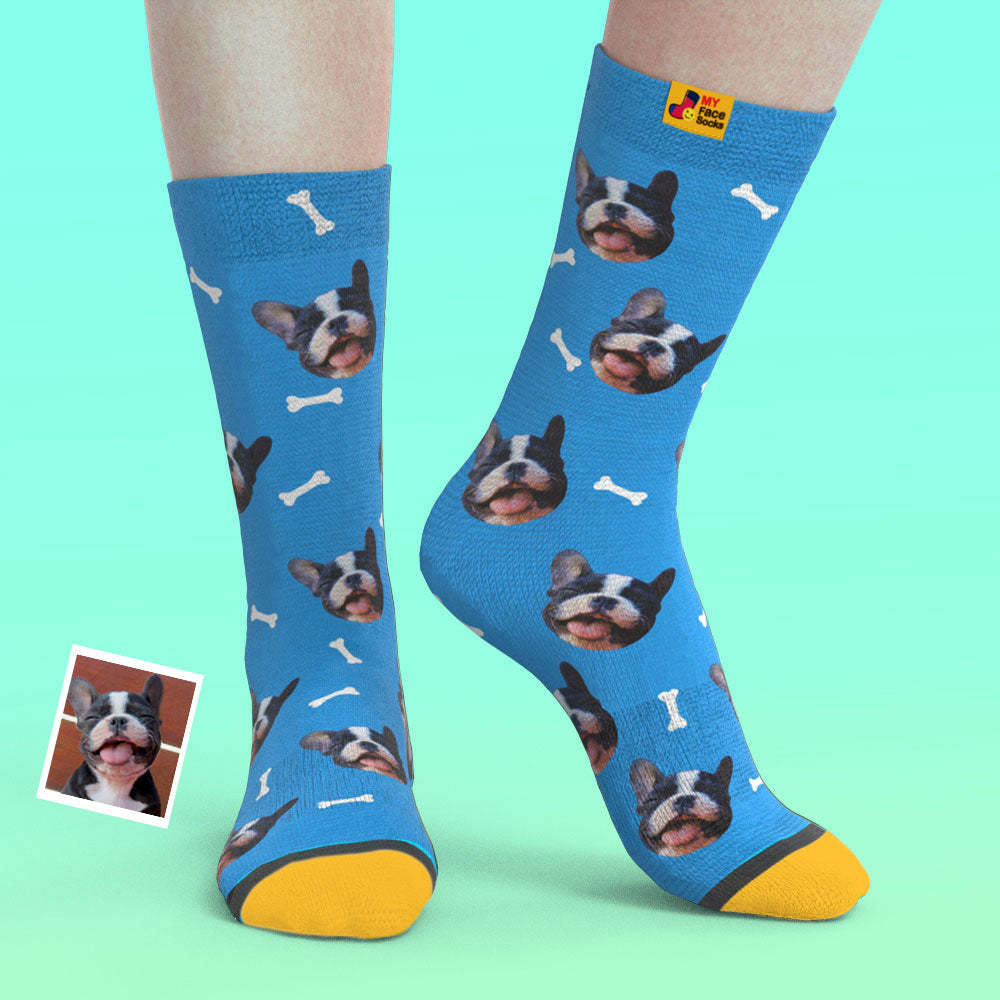 Benutzerdefinierte 3D-Socken mit Digitaldruck Meine Gesichtssocken Fügen Sie Bilder und Namen hinzu - Knochen