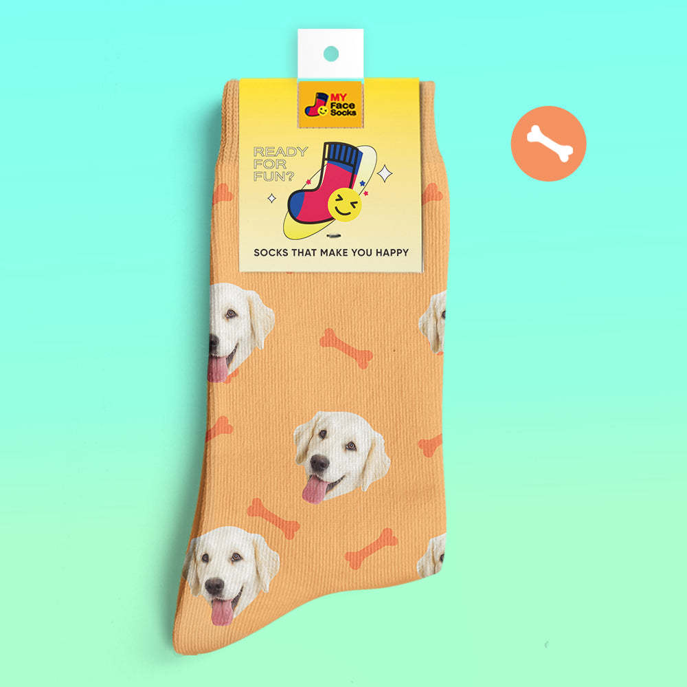 Benutzerdefinierte 3d-vorschau Socken My Face Socken Fügen Sie Bilder Und Namen Hinzu - Hundeknochen - GesichtSocken