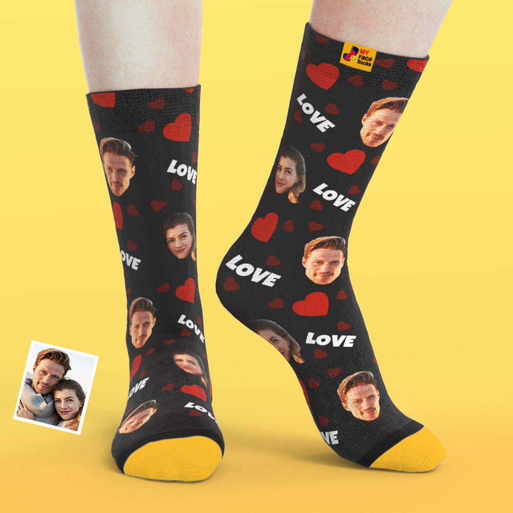 Benutzerdefinierte 3D-Socken mit Digitaldruck Meine Gesichtssocken Fügen Sie Bilder und Namen hinzu - Liebe