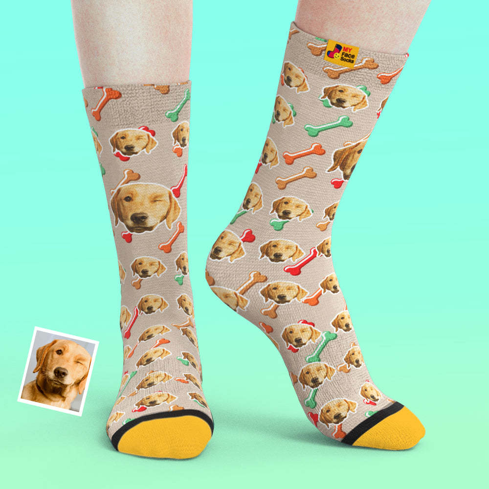Benutzerdefinierte 3D-Socken mit Digitaldruck Meine Gesichtssocken Fügen Sie Bilder und Namen hinzu - Hundegesicht auf Socken
