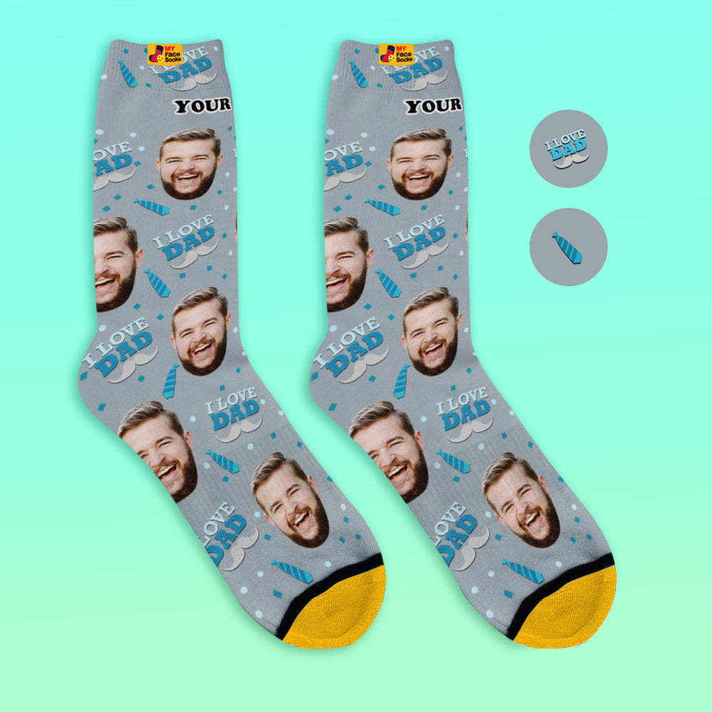 Benutzerdefinierte 3D-Socken mit Digitaldruck Meine Gesichtssocken Fügen Sie Bilder und Namen hinzu - Ich liebe meinen Vater