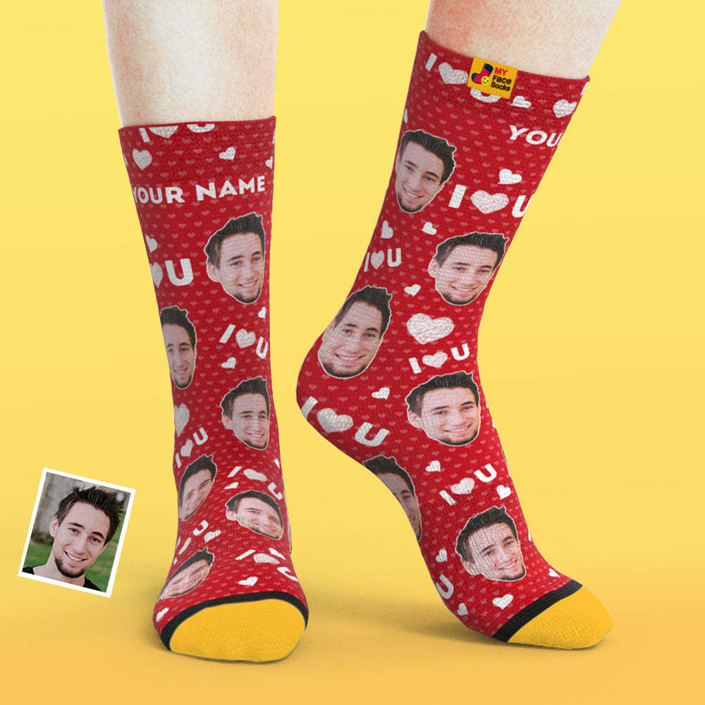 Benutzerdefinierte 3D-Socken mit Digitaldruck Meine Gesichtssocken Fügen Sie Bilder und Namen hinzu - Ich liebe dich