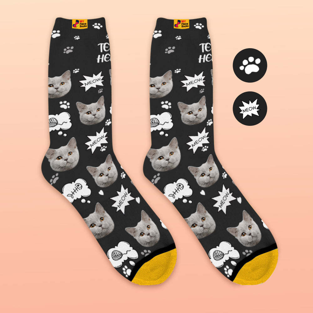 Benutzerdefinierte 3d-vorschau Socken My Face Socken Fügen Sie Bilder Und Namen Hinzu - Meow - GesichtSocken
