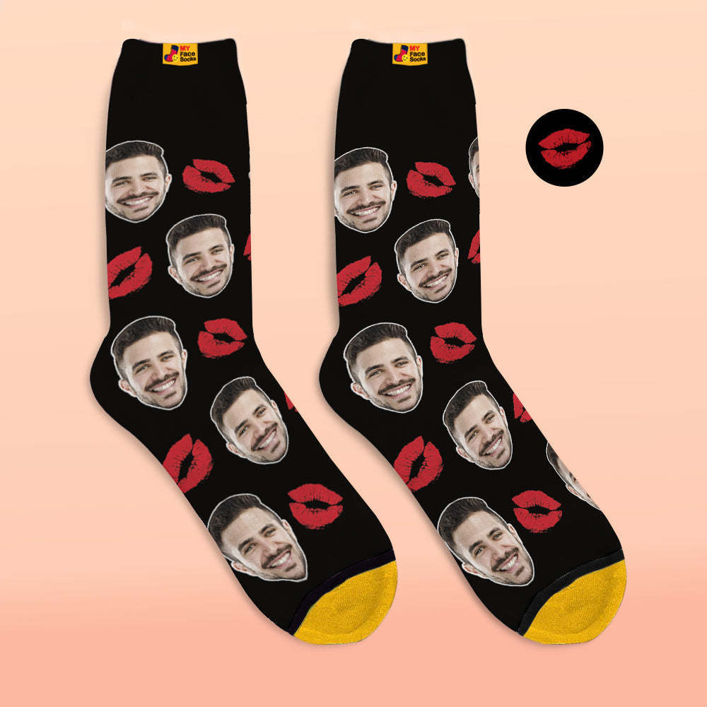 Benutzerdefinierte 3d Digital Gedruckte Socken Personalisierte Socken Fügen Sie Bilder Hinzu Und Nennen Sie Kiss - GesichtSocken