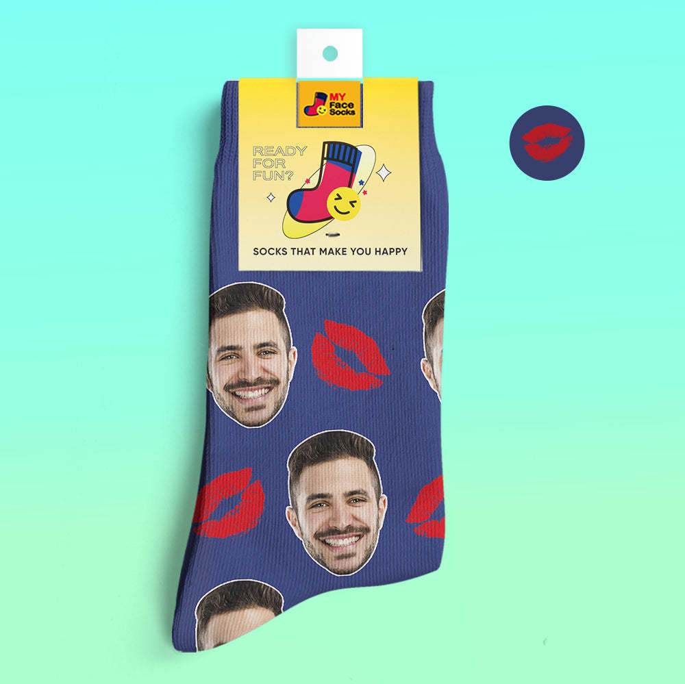 Benutzerdefinierte 3d Digital Gedruckte Socken Personalisierte Socken Fügen Sie Bilder Hinzu Und Nennen Sie Kiss - GesichtSocken