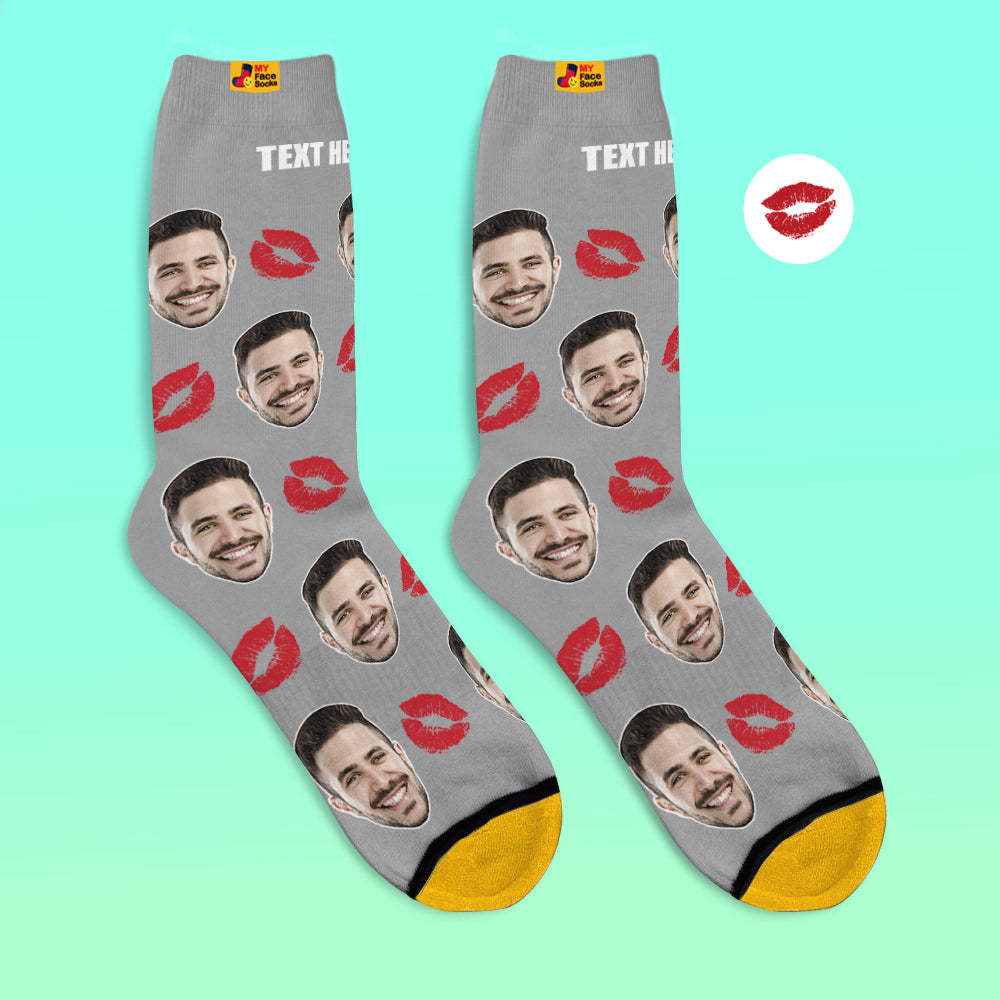 Benutzerdefinierte 3d Digital Gedruckte Socken Personalisierte Socken Fügen Sie Bilder Hinzu Und Nennen Sie Kiss - GesichtSocken