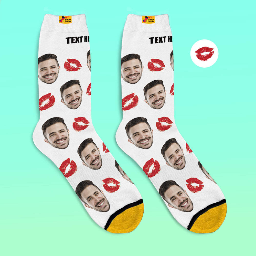 Benutzerdefinierte 3d Digital Gedruckte Socken Personalisierte Socken Fügen Sie Bilder Hinzu Und Nennen Sie Kiss - GesichtSocken