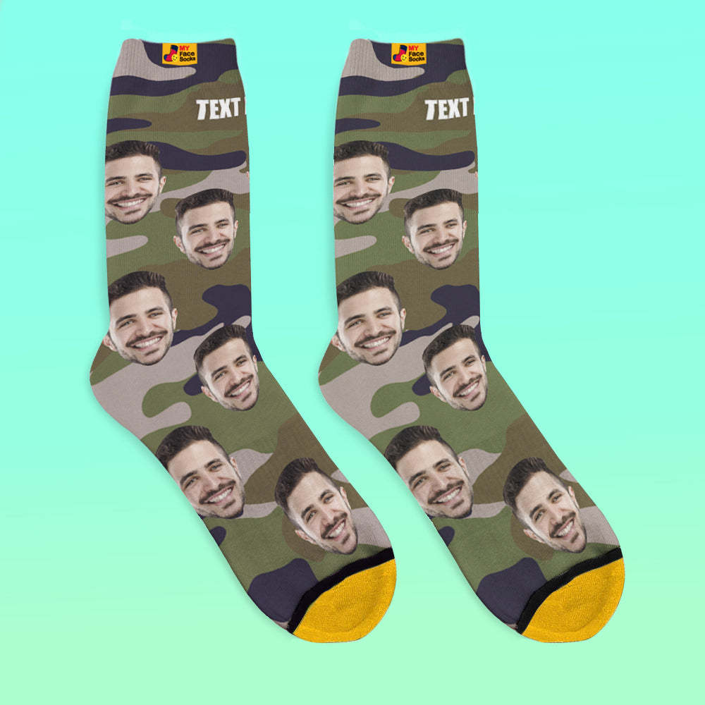 Benutzerdefinierte 3d Digital Gedruckte Socken My Face Socken Bilder Und Namen Hinzufügen - Green Camo - GesichtSocken