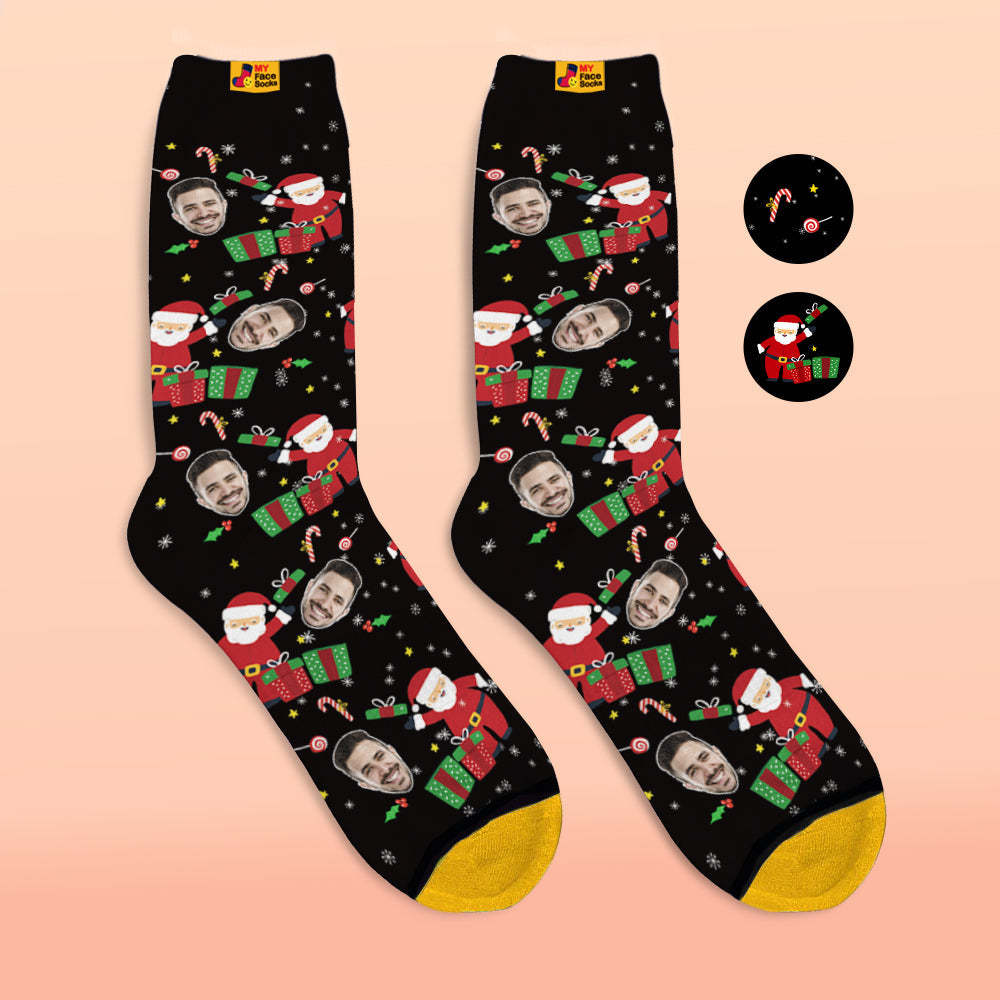 Benutzerdefinierte 3d Digital Gedruckte Socken Santa Funny Face Socken Weihnachtsüberraschungsgeschenk - GesichtSocken