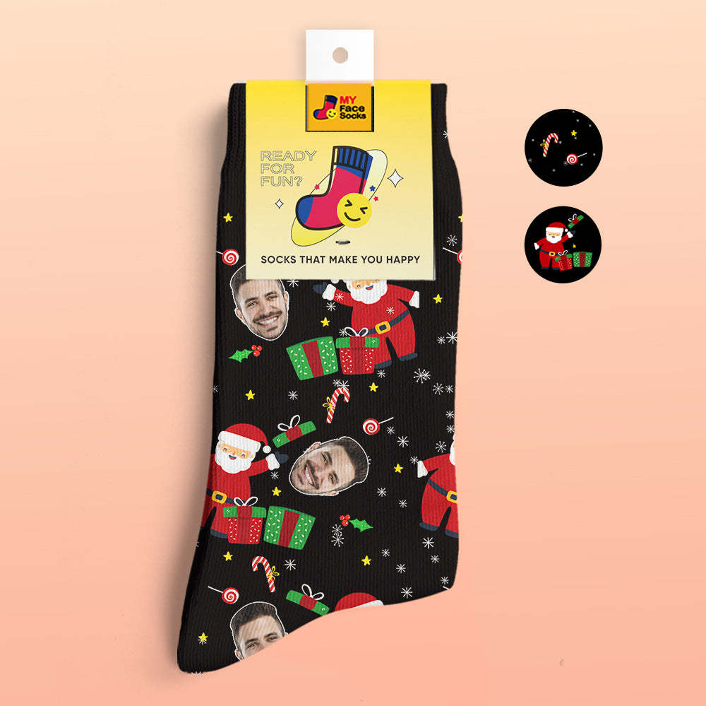 Benutzerdefinierte 3d Digital Gedruckte Socken Santa Funny Face Socken Weihnachtsüberraschungsgeschenk - GesichtSocken