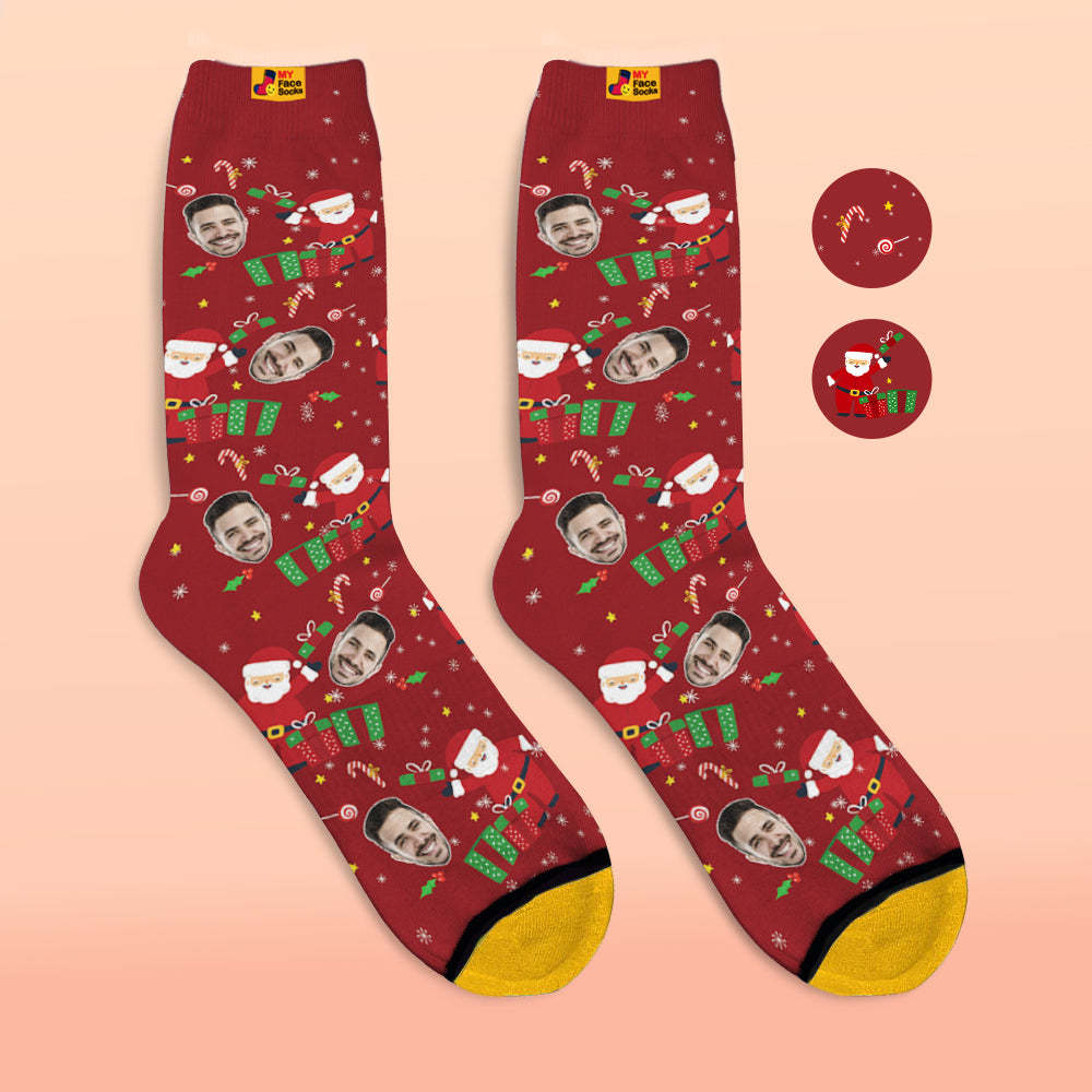 Benutzerdefinierte 3d Digital Gedruckte Socken Santa Funny Face Socken Weihnachtsüberraschungsgeschenk - GesichtSocken