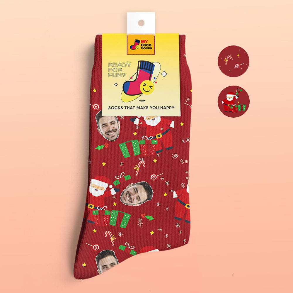 Benutzerdefinierte 3d Digital Gedruckte Socken Santa Funny Face Socken Weihnachtsüberraschungsgeschenk - GesichtSocken