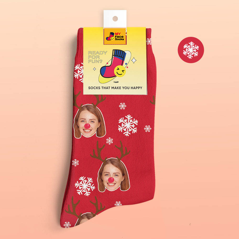 Benutzerdefinierte 3d Digital Gedruckte Socken My Face Socken Bilder Und Namen Hinzufügen - Weihnachtselch - GesichtSocken