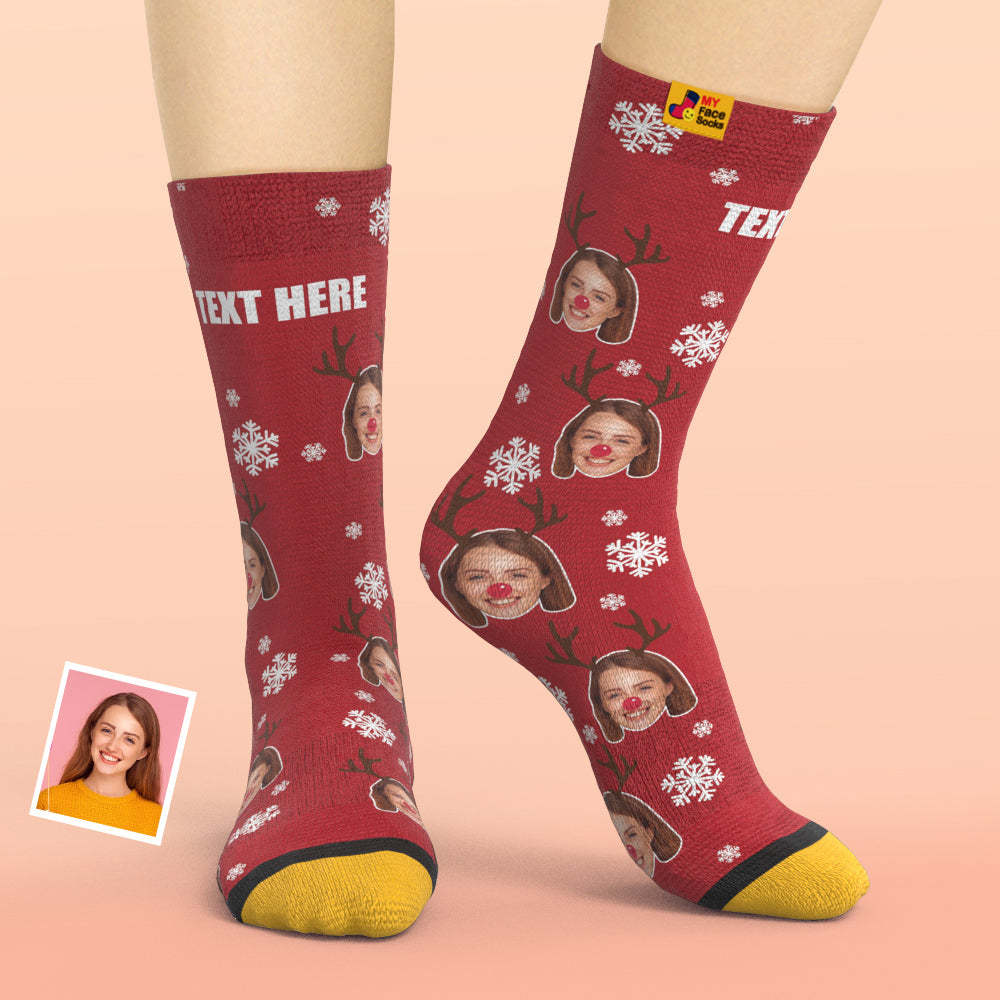 Benutzerdefinierte 3d Digital Gedruckte Socken My Face Socken Bilder Und Namen Hinzufügen - Weihnachtselch - GesichtSocken