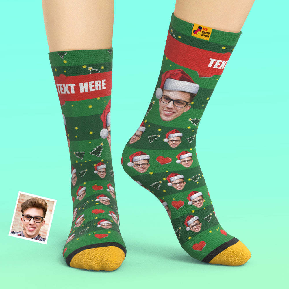 Benutzerdefinierte 3d Digital Gedruckte Socken My Face Socken Fügen Sie Bilder Und Namen Hinzu - Weihnachtsmütze - GesichtSocken