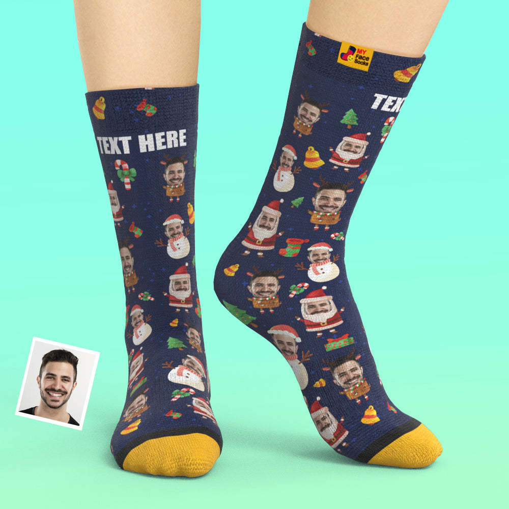 Benutzerdefinierte 3d Digital Gedruckte Socken My Face Socken Fügen Sie Bilder Und Namen Hinzu - Weihnachtsmann Und Schneemann - GesichtSocken