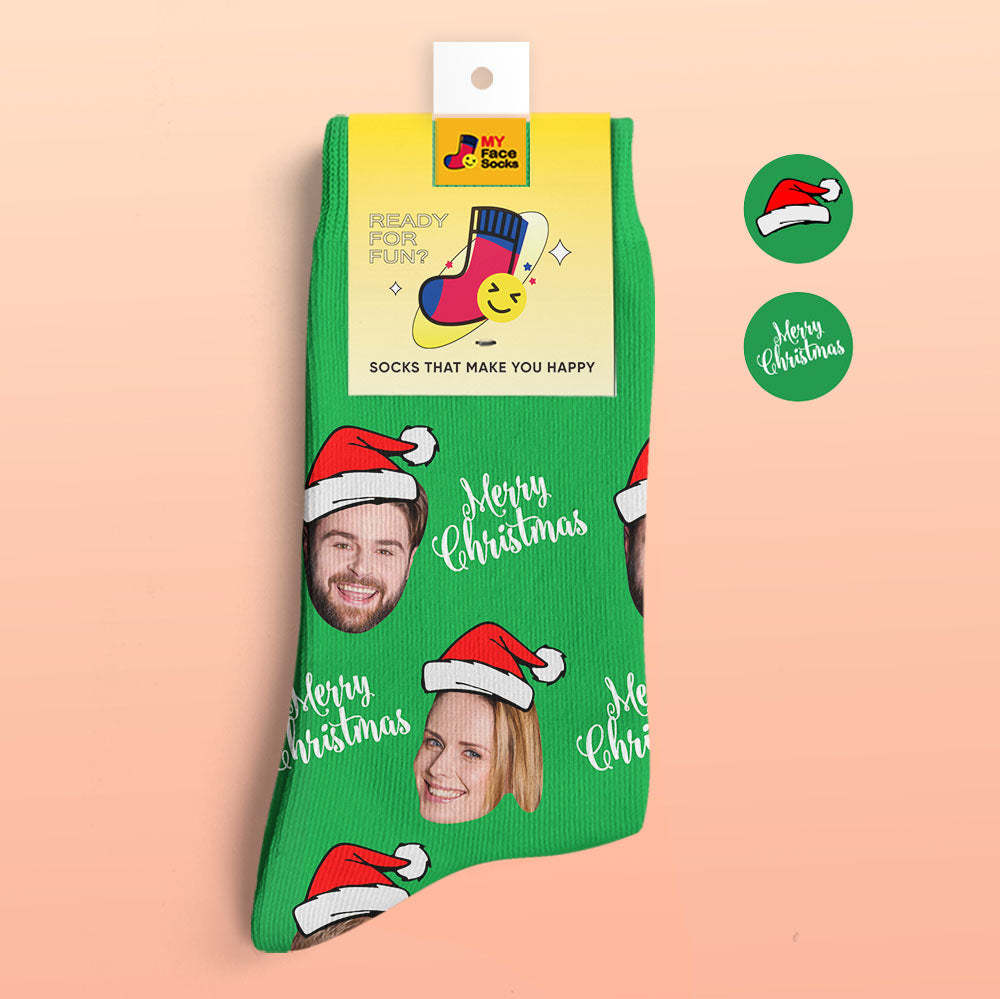 Benutzerdefinierte 3d Digital Gedruckte Socken Weihnachtssocken Frohe Weihnachten - GesichtSocken