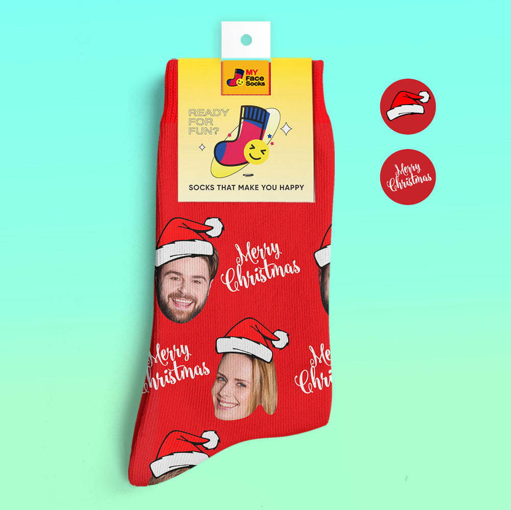 Benutzerdefinierte 3d Digital Gedruckte Socken Weihnachtssocken Frohe Weihnachten - GesichtSocken