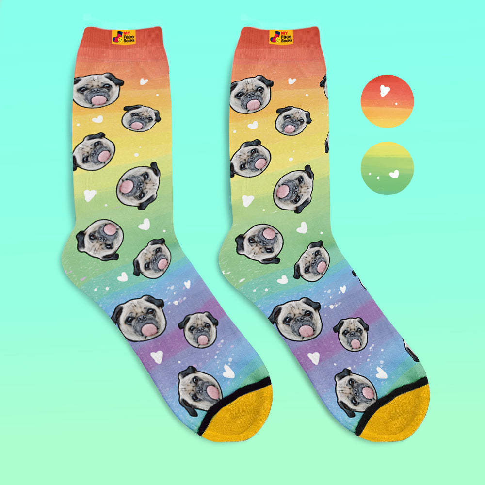 Benutzerdefinierte 3d Digital Gedruckte Socken My Face Socken Bilder Und Namen Hinzufügen - Rainbow Dog - GesichtSocken
