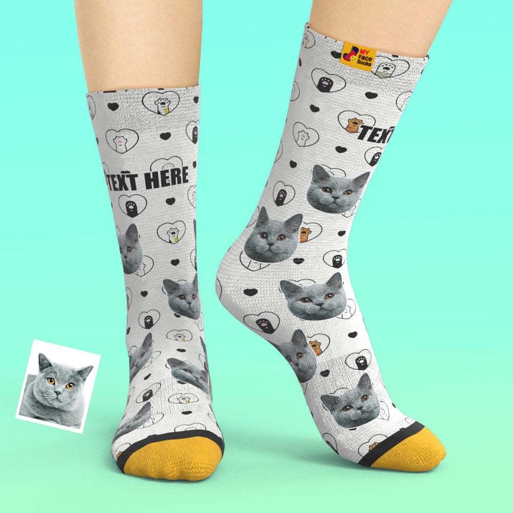Benutzerdefinierte 3d Digital Bedruckte Socken My Face Socken Fügen Sie Bilder Und Namen Hinzu – Geschenke Für Katzenliebhaber - GesichtSocken