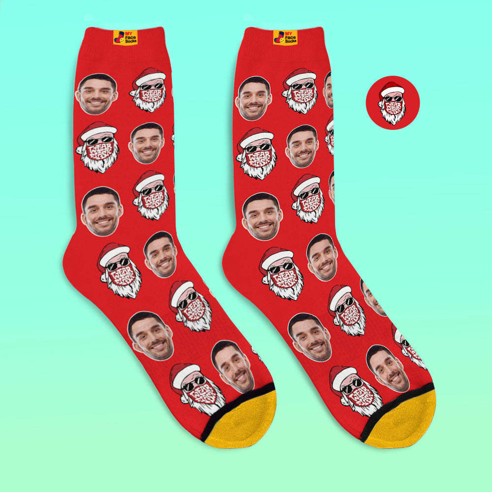 Benutzerdefinierte 3d Digital Gedruckte Socken Weihnachtssocken Weihnachtsmann Frohe Weihnachten - GesichtSocken