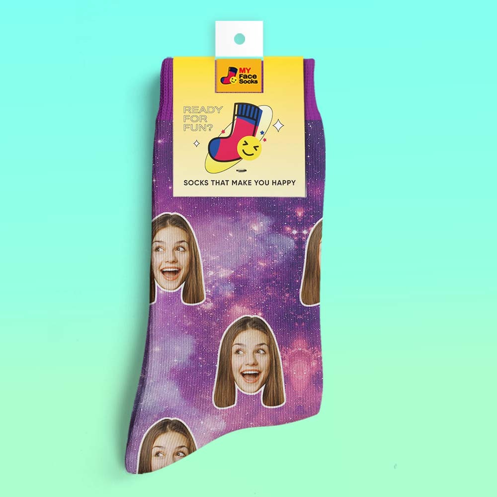 Benutzerdefinierte 3d-socken Mit Digitaldruck My Face Socken Fügen Sie Bilder Und Namen Hinzu - Galaxy - GesichtSocken