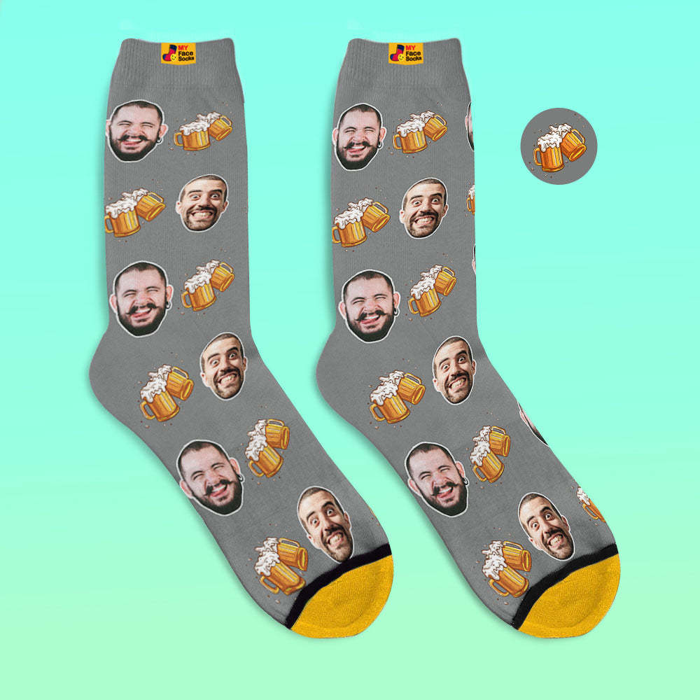 Benutzerdefinierte 3d Digital Gedruckte Socken Vatertagsgeschenke Bier Cheers - GesichtSocken