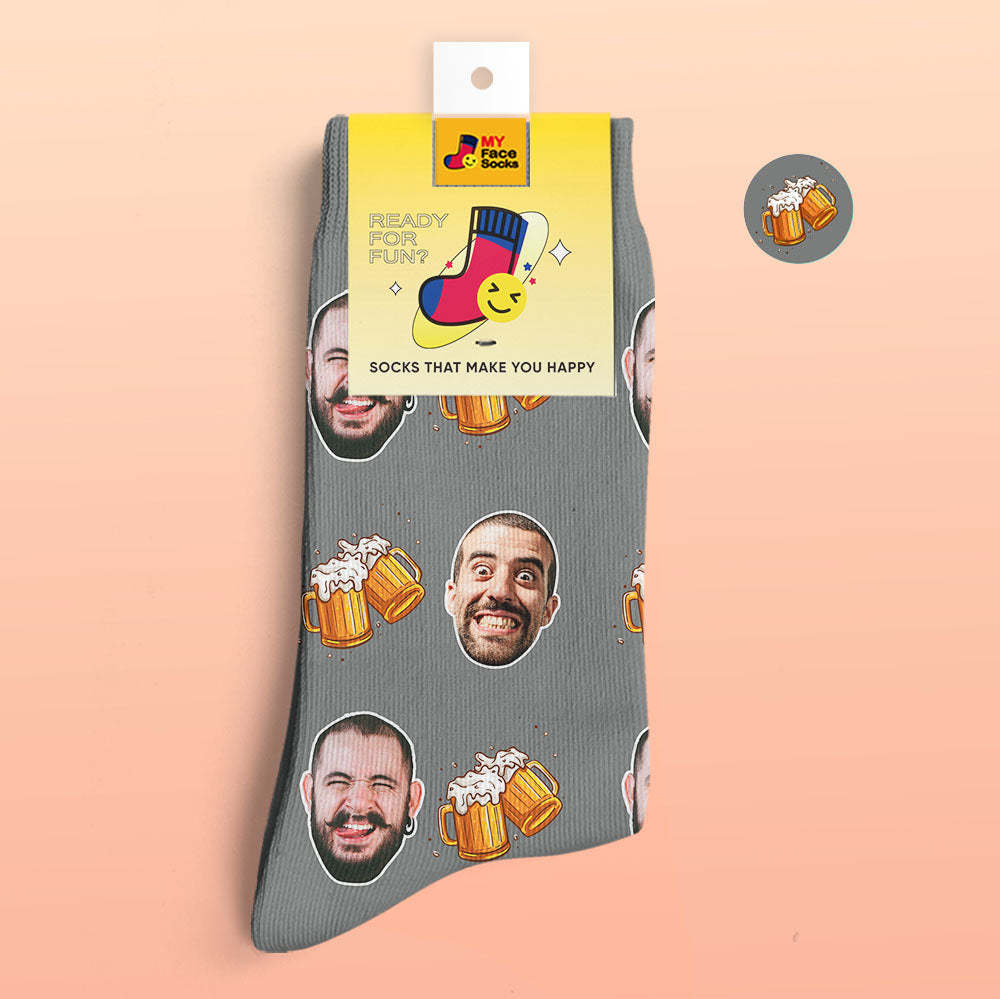 Benutzerdefinierte 3d Digital Gedruckte Socken Vatertagsgeschenke Bier Cheers - GesichtSocken