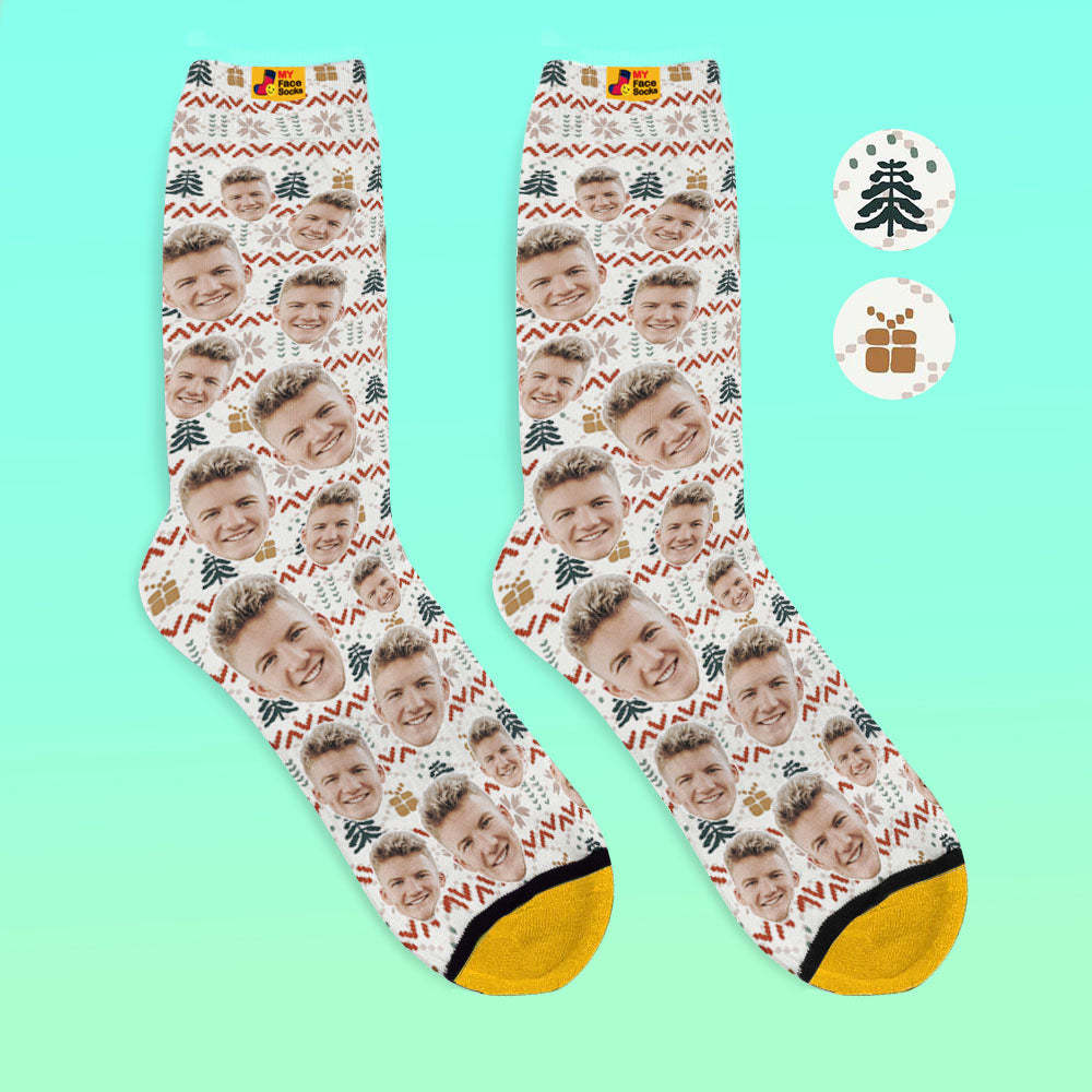 Benutzerdefinierte 3d Digital Gedruckte Socken My Face Socken Fügen Sie Bilder Und Namen Hinzu - Weihnachtsstrickmuster - GesichtSocken