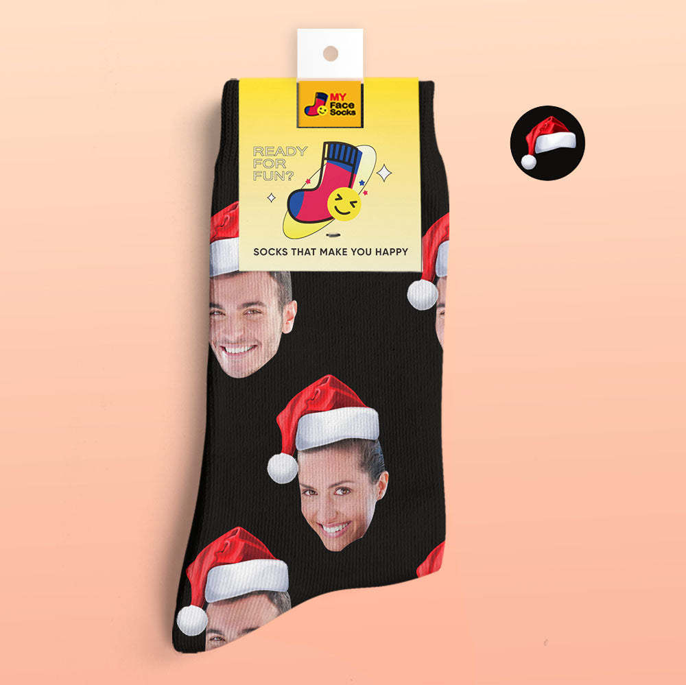 Benutzerdefinierte 3d Digital Gedruckte Socken Tragen Weihnachtsmütze Weihnachtsgeschenk - GesichtSocken