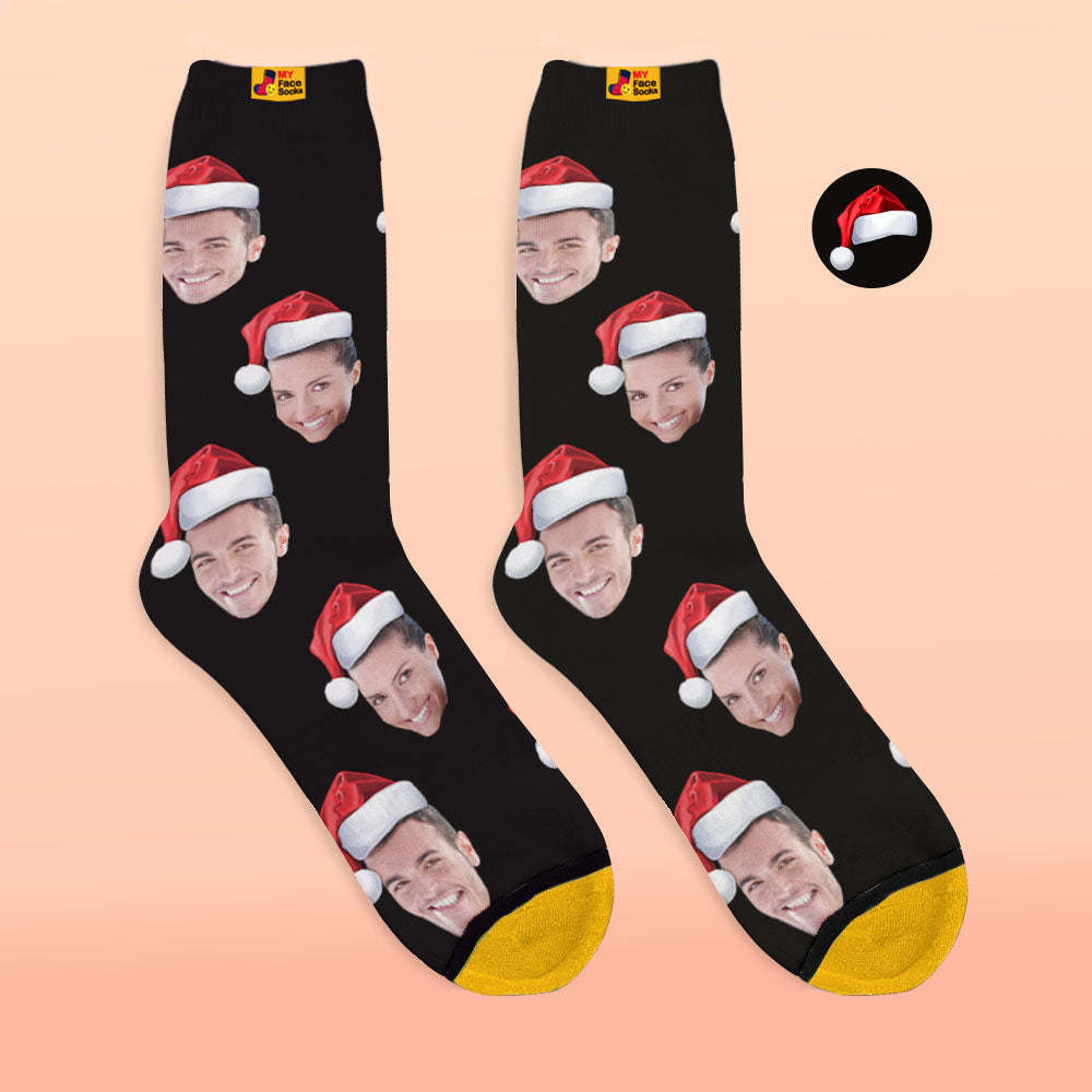 Benutzerdefinierte 3d Digital Gedruckte Socken Tragen Weihnachtsmütze Weihnachtsgeschenk - GesichtSocken