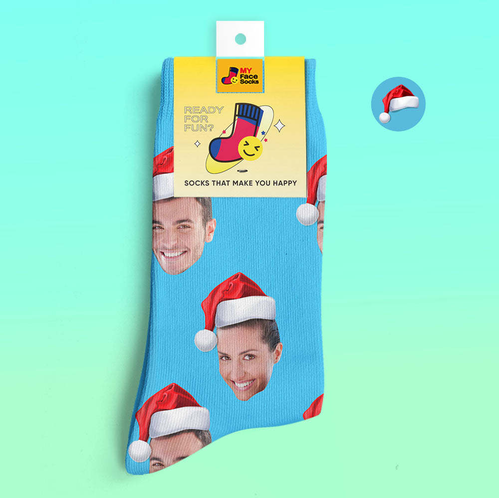 Benutzerdefinierte 3d Digital Gedruckte Socken Tragen Weihnachtsmütze Weihnachtsgeschenk - GesichtSocken