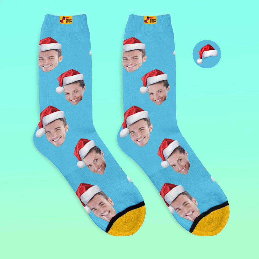 Benutzerdefinierte 3d Digital Gedruckte Socken Tragen Weihnachtsmütze Weihnachtsgeschenk - GesichtSocken