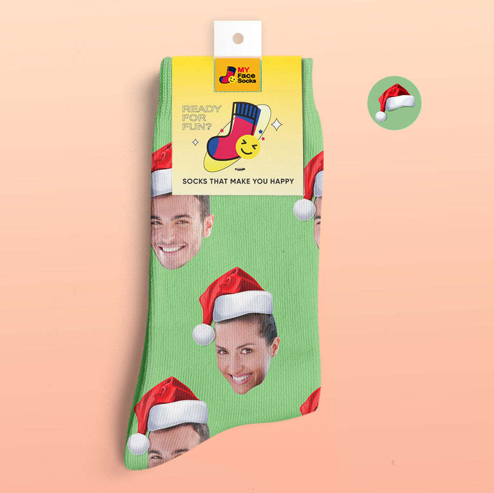 Benutzerdefinierte 3d Digital Gedruckte Socken Tragen Weihnachtsmütze Weihnachtsgeschenk - GesichtSocken