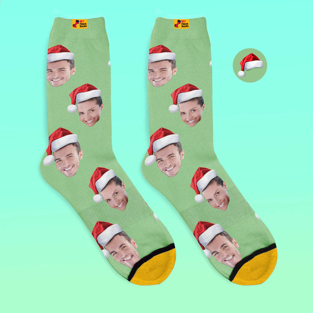 Benutzerdefinierte 3d Digital Gedruckte Socken Tragen Weihnachtsmütze Weihnachtsgeschenk - GesichtSocken
