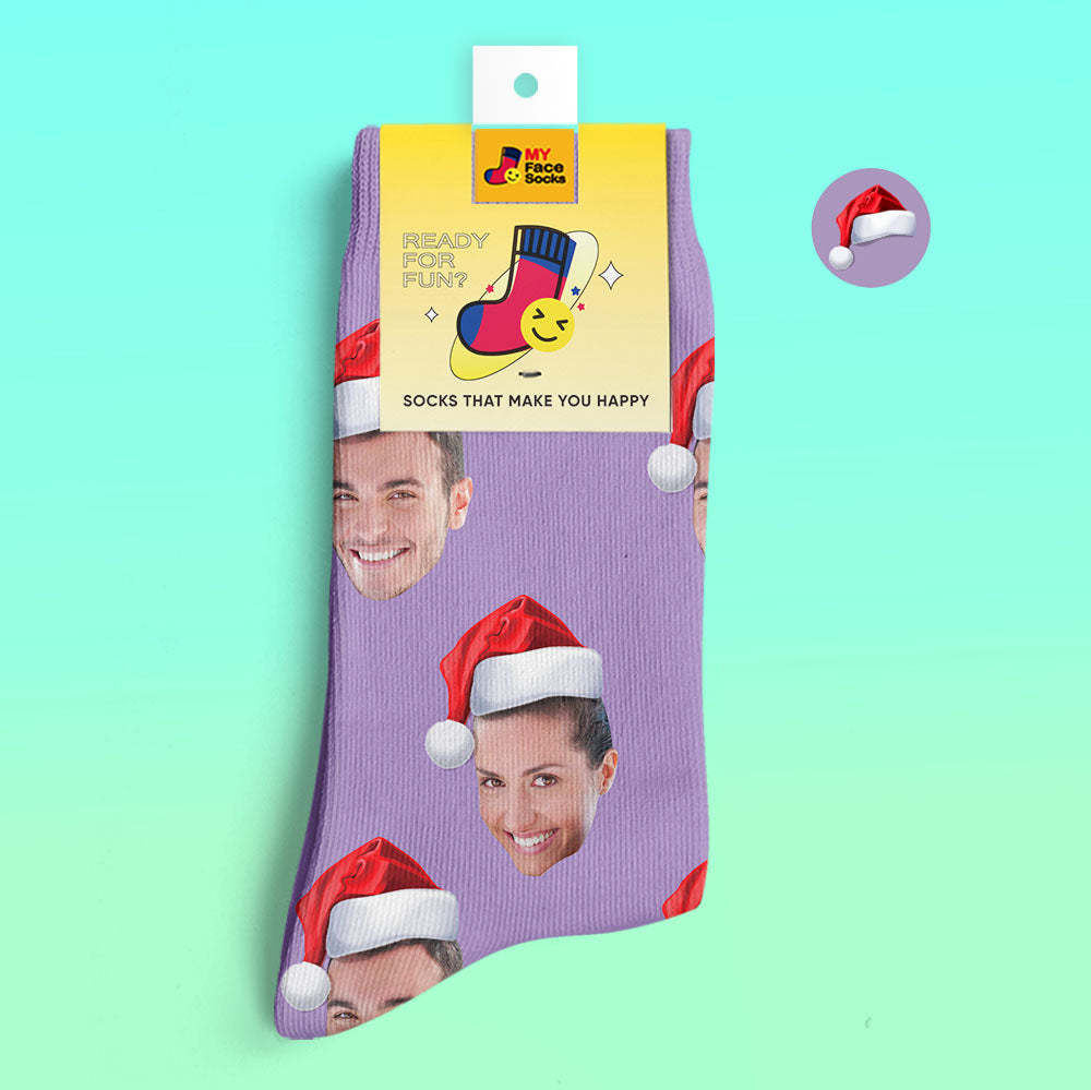 Benutzerdefinierte 3d Digital Gedruckte Socken Tragen Weihnachtsmütze Weihnachtsgeschenk - GesichtSocken