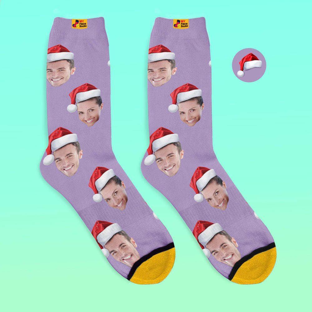 Benutzerdefinierte 3d Digital Gedruckte Socken Tragen Weihnachtsmütze Weihnachtsgeschenk - GesichtSocken