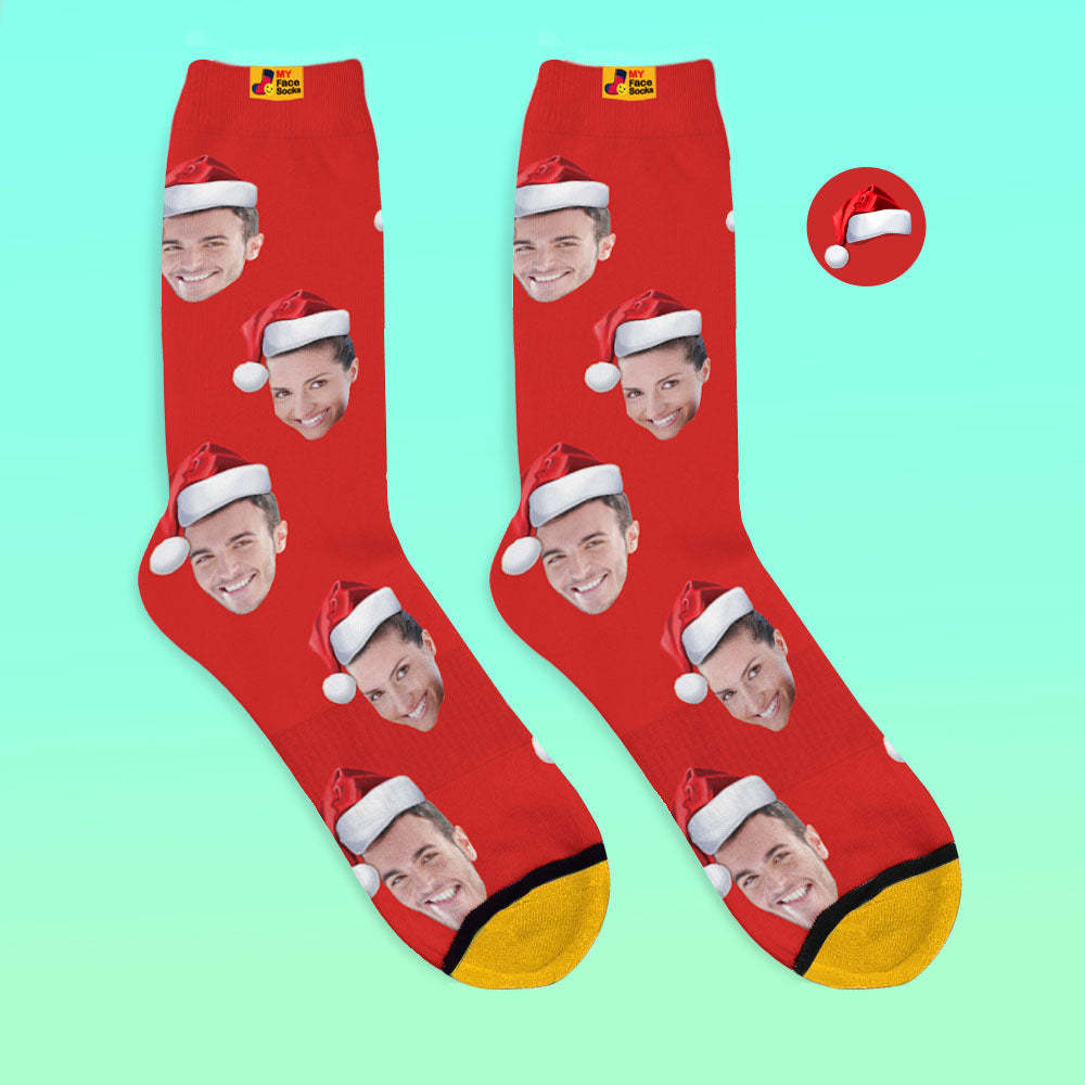 Benutzerdefinierte 3d Digital Gedruckte Socken Tragen Weihnachtsmütze Weihnachtsgeschenk - GesichtSocken