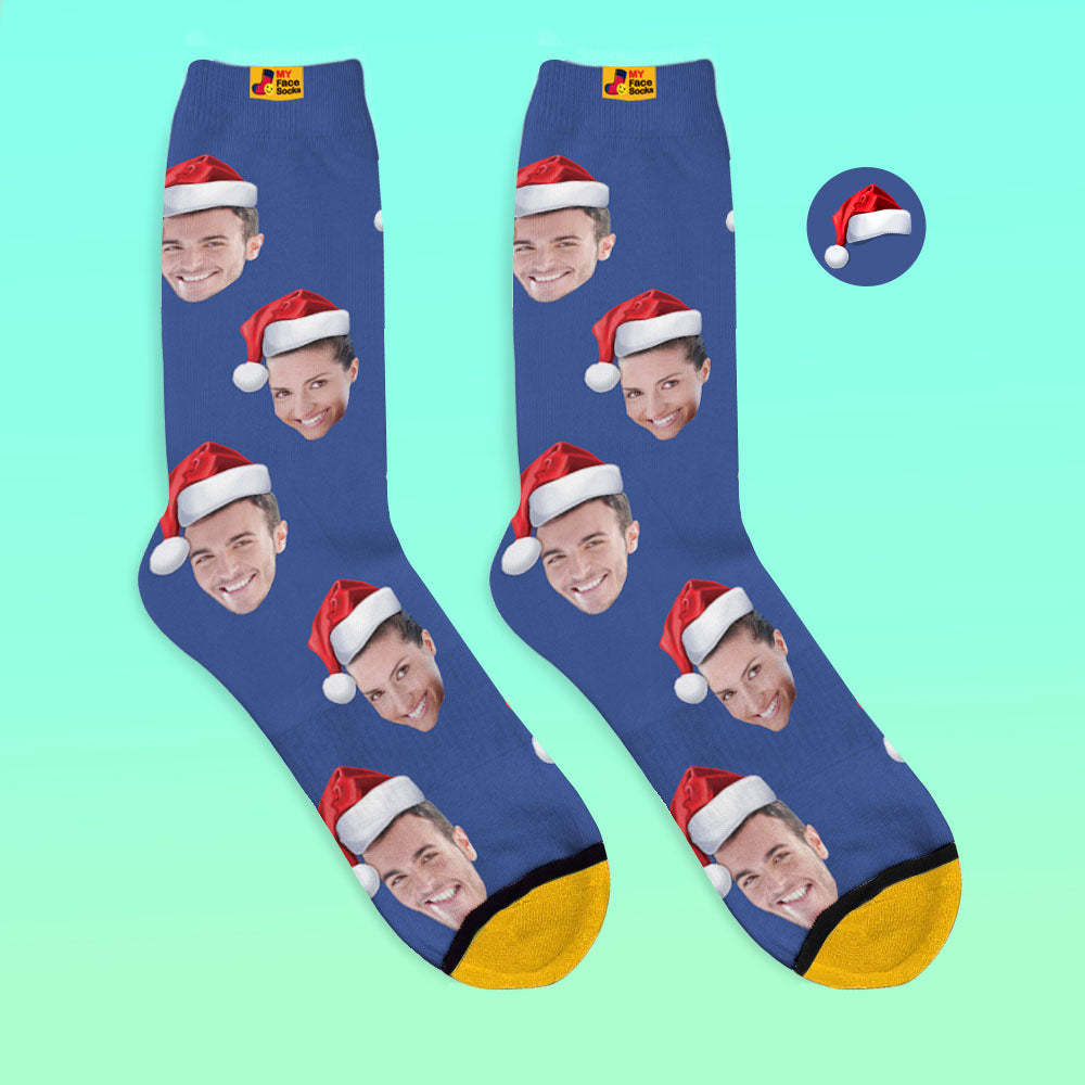 Benutzerdefinierte 3d Digital Gedruckte Socken Tragen Weihnachtsmütze Weihnachtsgeschenk - GesichtSocken