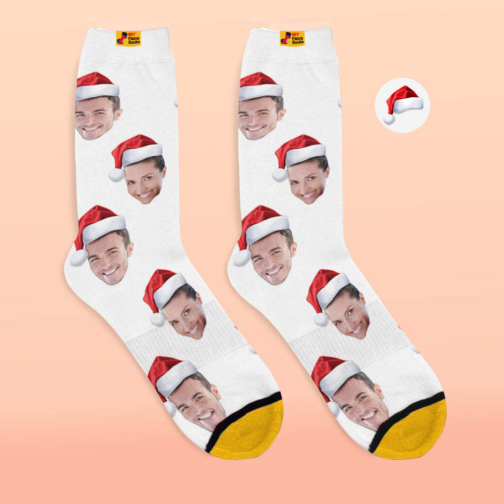 Benutzerdefinierte 3d Digital Gedruckte Socken Tragen Weihnachtsmütze Weihnachtsgeschenk - GesichtSocken