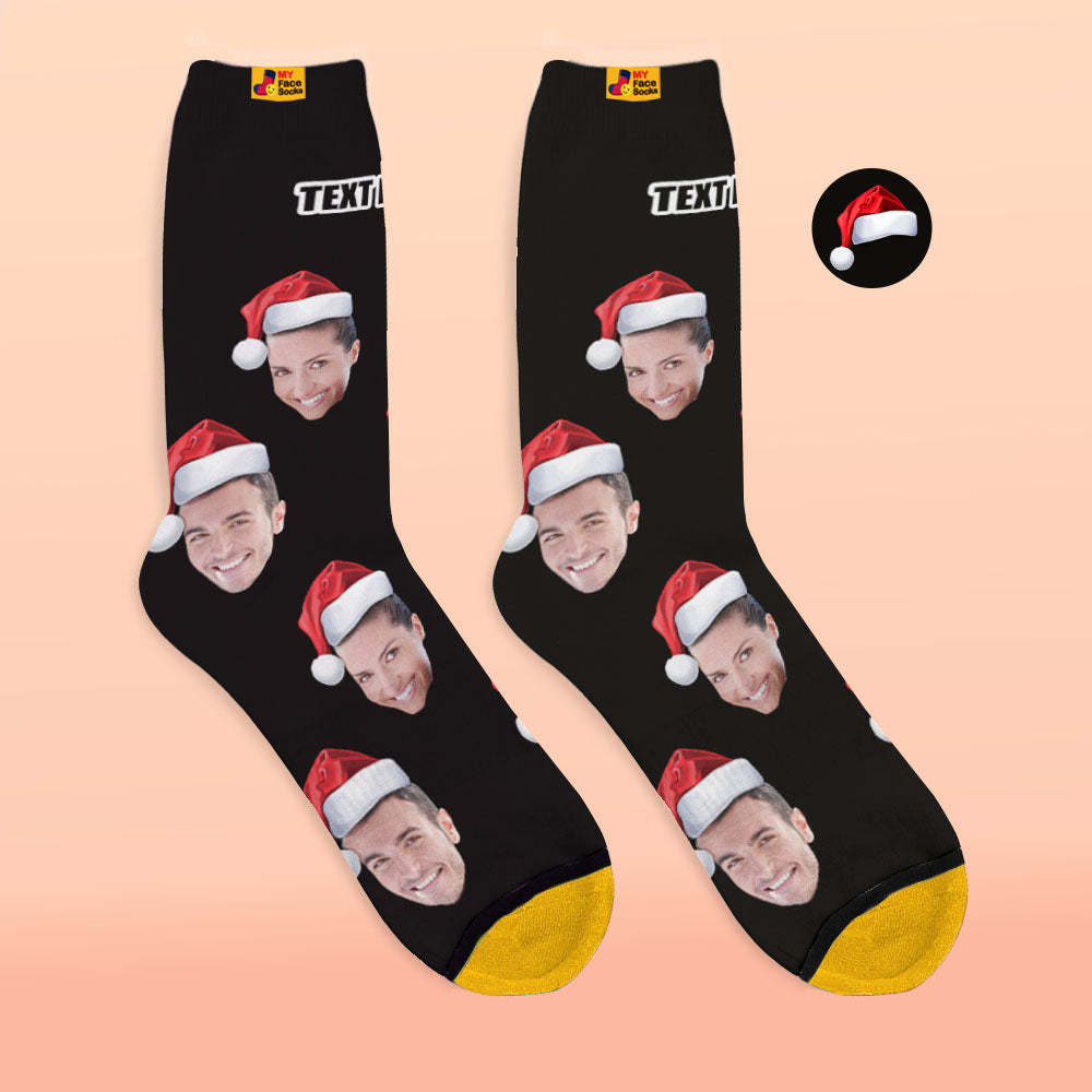 Benutzerdefinierte 3d Digital Gedruckte Socken Tragen Weihnachtsmütze Weihnachtsgeschenk - GesichtSocken