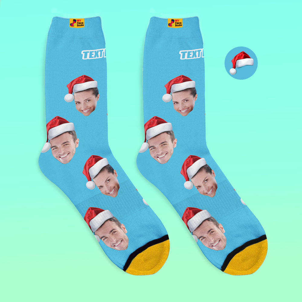 Benutzerdefinierte 3d Digital Gedruckte Socken Tragen Weihnachtsmütze Weihnachtsgeschenk - GesichtSocken
