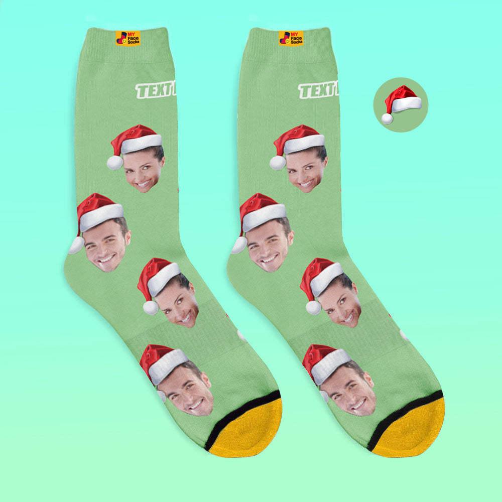 Benutzerdefinierte 3d Digital Gedruckte Socken Tragen Weihnachtsmütze Weihnachtsgeschenk - GesichtSocken
