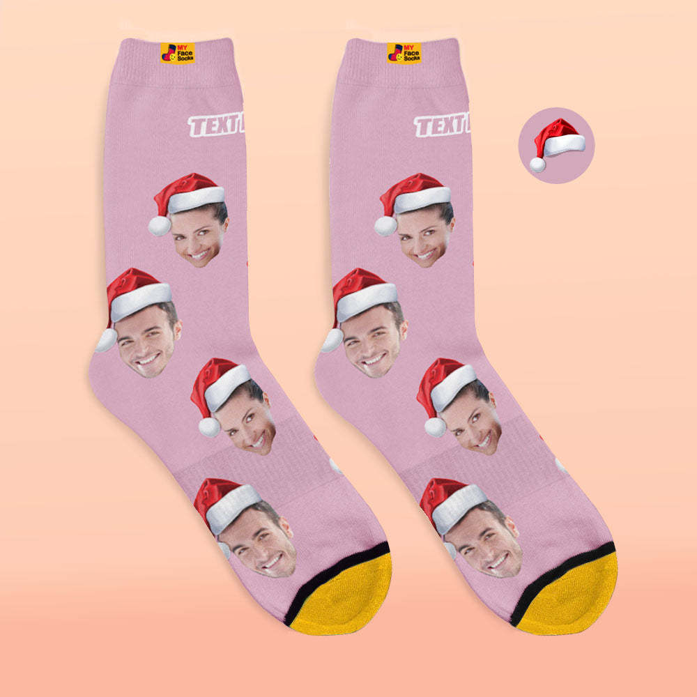 Benutzerdefinierte 3d Digital Gedruckte Socken Tragen Weihnachtsmütze Weihnachtsgeschenk - GesichtSocken