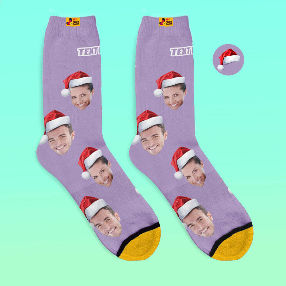 Benutzerdefinierte 3d Digital Gedruckte Socken Tragen Weihnachtsmütze Weihnachtsgeschenk - GesichtSocken