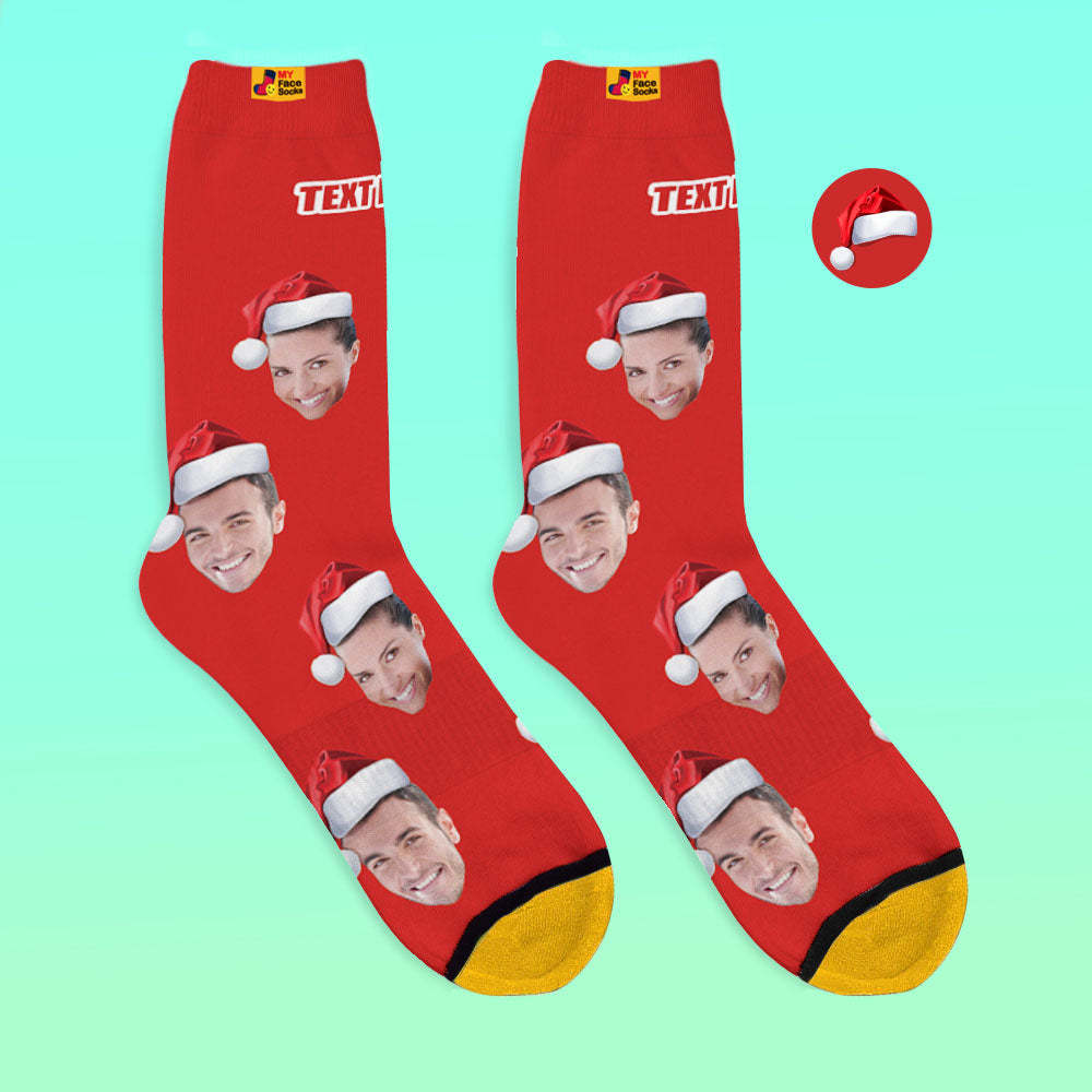 Benutzerdefinierte 3d Digital Gedruckte Socken Tragen Weihnachtsmütze Weihnachtsgeschenk - GesichtSocken