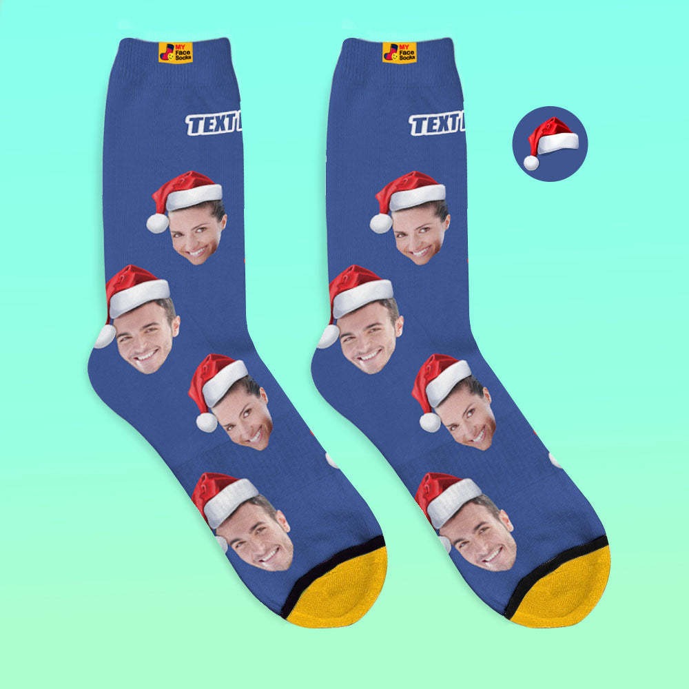 Benutzerdefinierte 3d Digital Gedruckte Socken Tragen Weihnachtsmütze Weihnachtsgeschenk - GesichtSocken